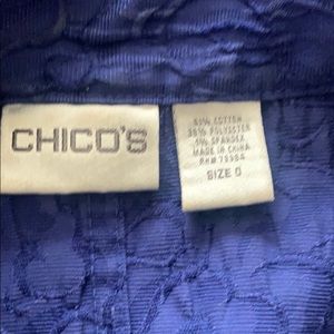 Chico’s blue jacket with Asian inspired buttons.